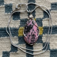 Image 2 of Rhodonite Cabochon Pendant on Necklace 