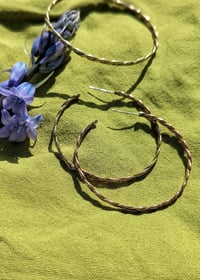 Image 2 of Twisted Brass Large Handmade Hoop Earrings 