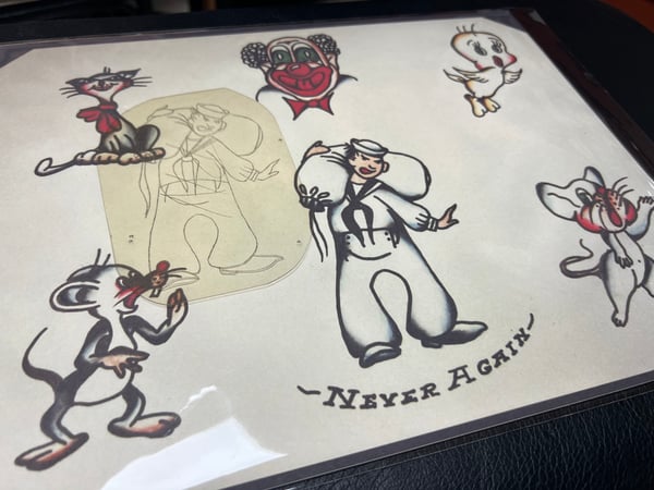 Image of Original 1950’s “Painless Nell” Bowen “US Navy Sailor” Acetate Stencil & “PN” etching