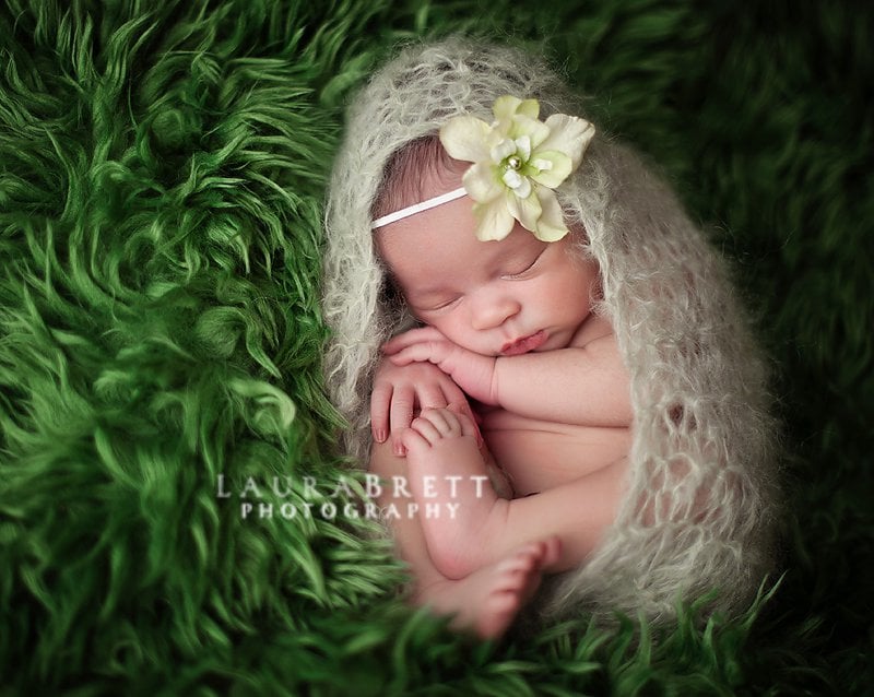 Image of Loose Knit Fluffy Mohair Blanket Wrap in Pale Green