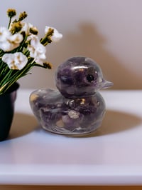 Image 2 of Set of 3 Natural Crystals in Resin OlllllO Ducks Ceramic Coated with Ducking Cards 'Love Ducks'