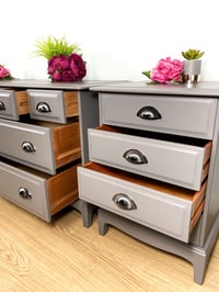 Image 5 of Stag Minstrel Bedroom Furniture Set, Grey Chest Of Drawers and Bedside Tables.