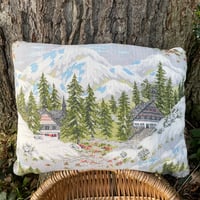 Image 2 of Vintage Barkcloth Alpine Mountain Cushion