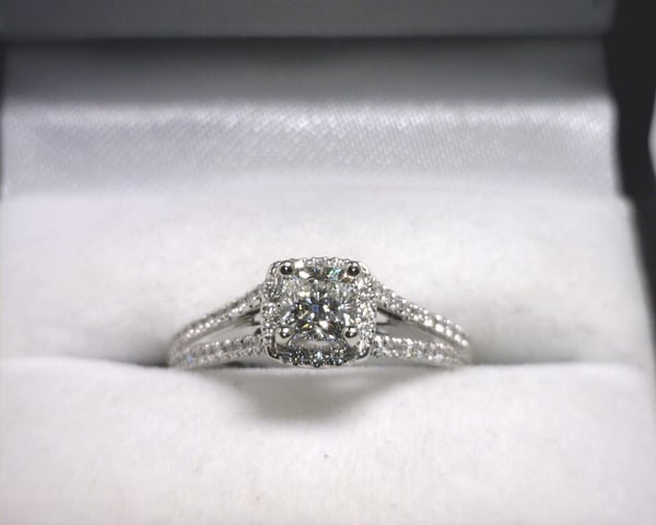 Image of 14K White Gold Diamond Engagement Ring (.50ct Cushion Center)