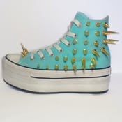 Image of Tiffany Cons - Studded Spiked Aqua Platform Converse