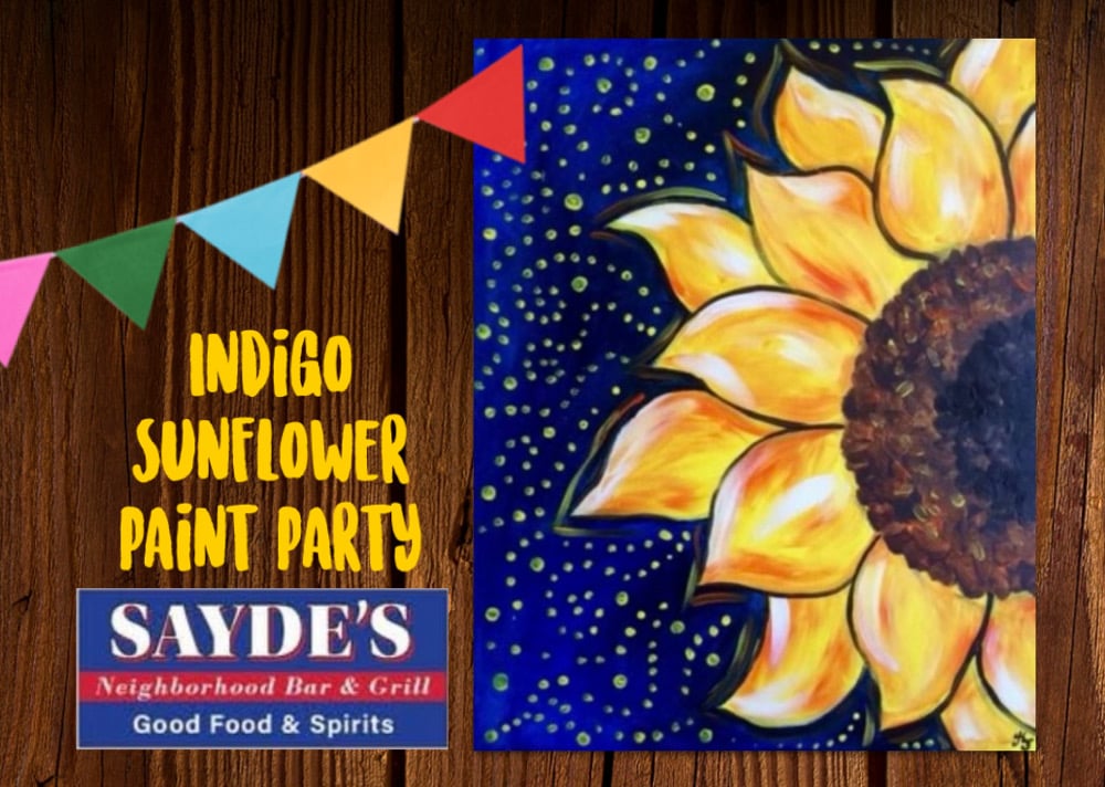 Image of Indigo Sunflower 11/12 Paint Party Sayde’s Bar and Grill Salem, NH