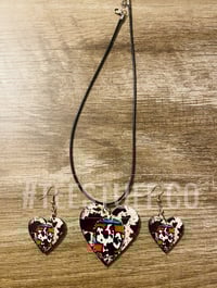 Image 1 of Cactus Cowhide Heart Necklace And Earring Set