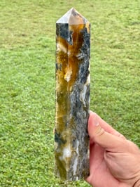Image 3 of Yellow Fluorite And Moss Agate Obelisk #1169