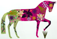 Image 1 of Paloma ,a pink and green monoprinted horse with collage elements 