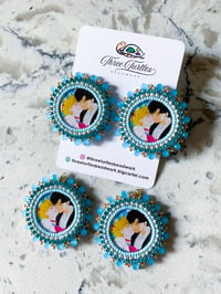 Image 1 of Blue & Gold Sailor Moon & Tuxedo Mask Earrings (Dangly or Studs)