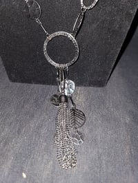 Image 1 of Necklace/Earring Set - black metal, hammered pieces, tassels