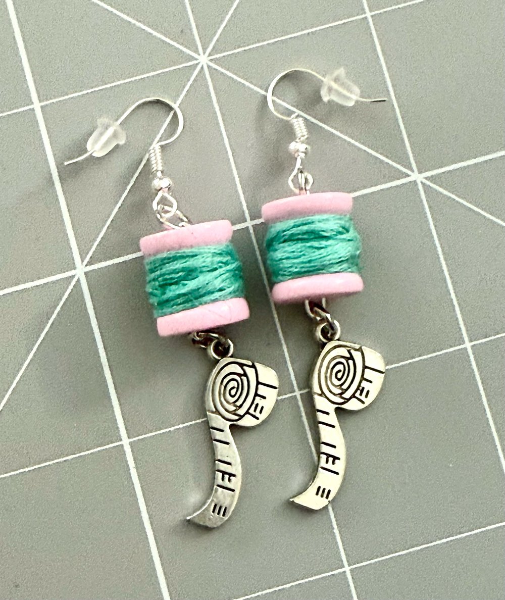 Image of Mini Thread Spool Tape Measure Earrings