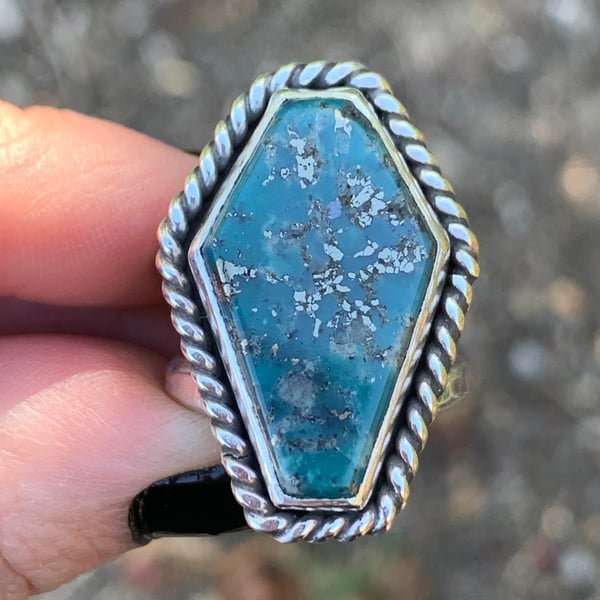 Image of Morenci Turquoise Handmade Sterling Silver Coffin Ring