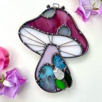 Image 4 of Cranberry Pink Funky Mushie Cottage Suncatcher 