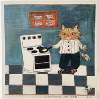 Image 1 of Small square art print -cooking an egg 