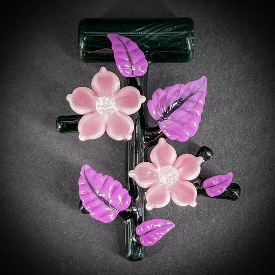 Image of Black & Pink Spring Flower Vine Pendant
