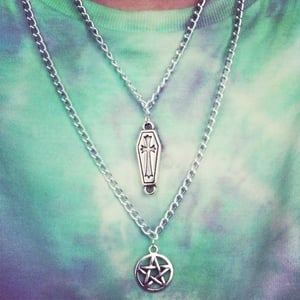 Image of Coffin & Pentagram Layered Necklace