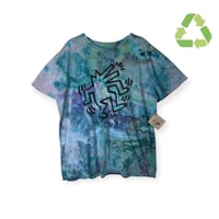 Image 1 of ♻️ UPCYCLED XXL Keith Haring Tee in Mermaid Watercolor Ice Dye