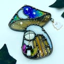 Orange & Iridescent Black Haunted Mushie Cottage Suncatcher