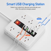 Image 2 of AU Plug Power board with 3 USB-A and 3 Type-C port,12AC Outlets, Surge Protector Power Strip, 2m cab