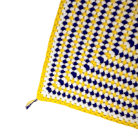 Image 5 of Handmade Square Pattern Yellow Purple and White Crochet Baby Blanket Throw 