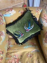 Image 2 of Green velvet swallow cushion