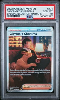 Image 1 of PSA 10 - 2023 POKEMON MEW EN-151 #204 GIOVANNI'S CHARISMA SPECIAL ILLUSTRATION RARE