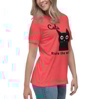Image 3 of Women's Relaxed T-Shirt, Cats Rule the World T-Shirt | Cute Black Cat Funny Graphic Tee