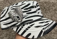 Image 1 of Leather Bill Cadet Zebra Hat Large Angel Wings