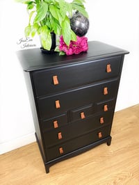 Image 2 of Stag Minstrel Chest Of Drawers  / Stag Tallboy painted in black with leather handles 