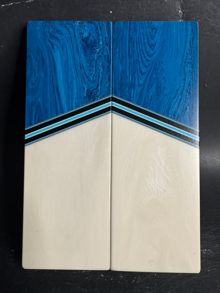 Image of Teal Juma Gem Resin & Elforyn Super Tusk Segmented Knife Scales