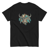Image 2 of Unisex classic tee, Turquoise and Brown Skull Tee, Western