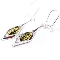 Image 1 of Green Amber Droplet Earrings