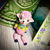 Image 1 of Kitschy Spring Lamb| Dangle Pin|Brooch| Clay Doll Face| Janice Lumm| Easter| Jewelry| Gifting