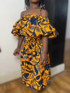 MDKids Orange and Blue Off Shoulder Dress
