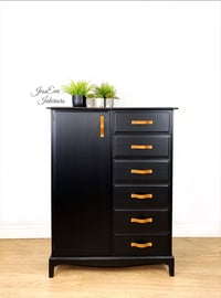 Image 1 of Black Stag Minstrel Gentleman’s Wardrobe / Tallboy with Drawers with leather handles 