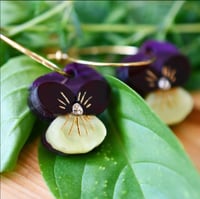 Viola earrings  violet purple, yellow and wine 