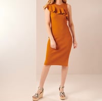 Image 1 of NINE WEST orange ribbed ruffle dress