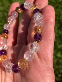 Image 1 of Crystal Quartz Rose Quartz Citrine Amethyst Stretch Bracelet, Mixed Quartz Crystal Gemstone Bracelet