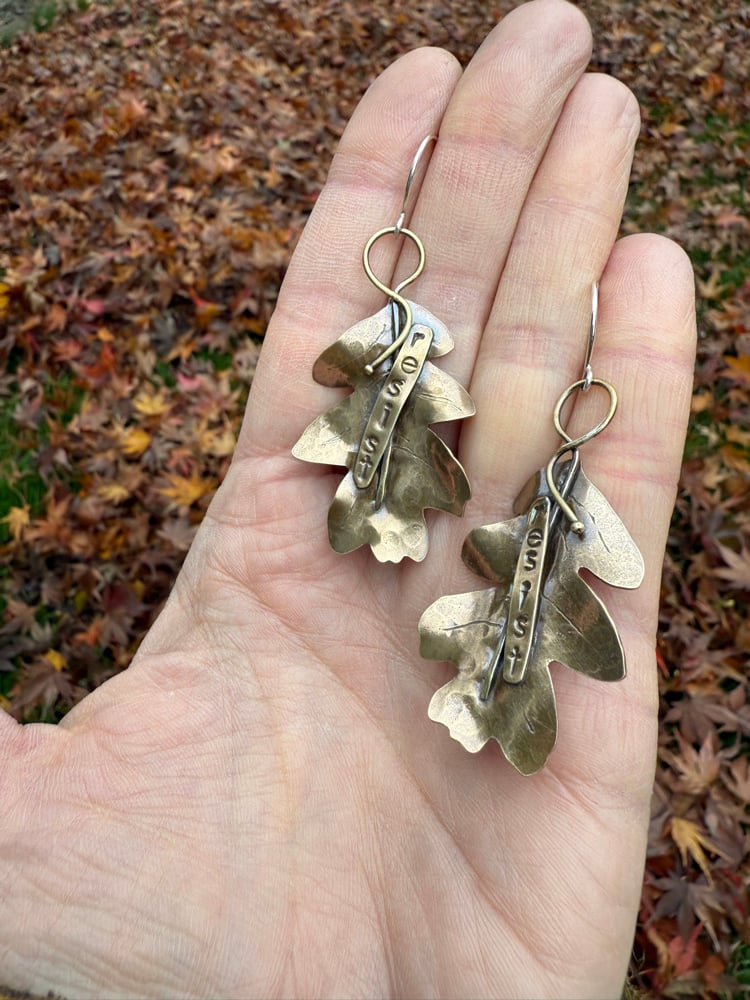 Image of Brass Oak Leaf "Resist" Earrings