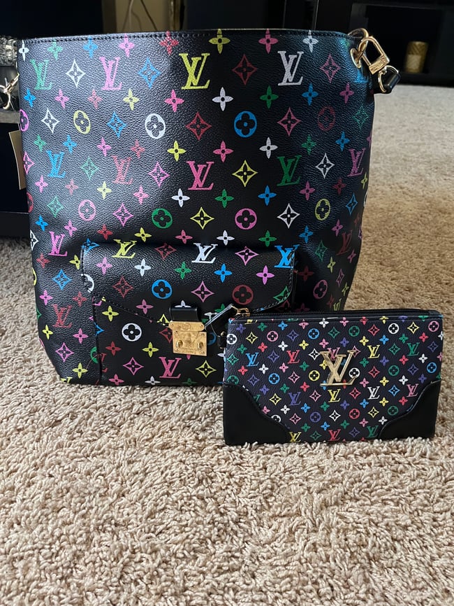 Black LV Multi Color Tote Set 