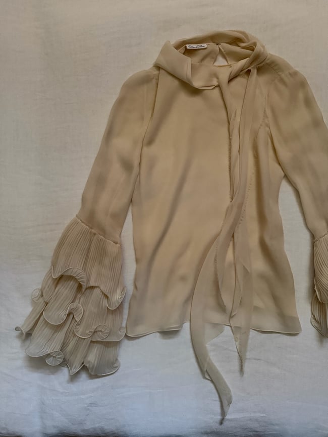 vintage Oscar de la Renta silk chiffon rockstar neck scarf tie blouse