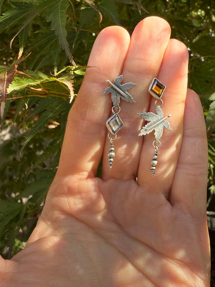 Image of Japanese Maple Asymmetrical Zircon Studs