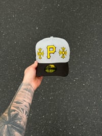 Image 3 of YELLOW BRIM TRI TONE PITTSBURGH PIRATES CUSTOM FITTED CAP