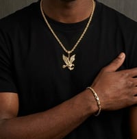 Image 1 of Gold Plated Eagle Pendant Rope Chain Set 4mm 22” Necklace & 8” Bracelet | Eagle Pendant 