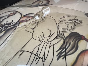 Image of Original 1950’s “Painless Nell” Bowen “US Navy Sailor” Acetate Stencil with 11x14 print.