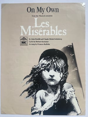 Image of On My Own from Les Miserables, framed 1986 vintage sheet music