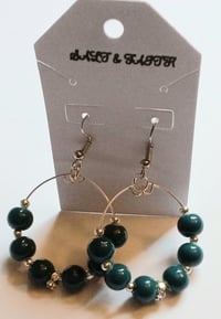 Image 1 of Medium Beaded Teal Hoop Earrings 