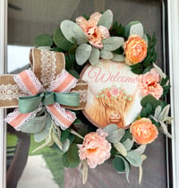 Image 4 of Peach Floral Highland cow welcome Wreath 