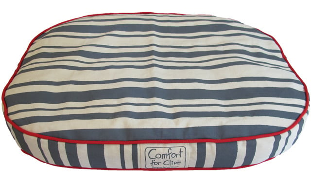 Image of Dog Bed - Stripe in Grey with Red Binding